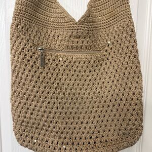 The Sak Crochet Shoulder Bag in Taupe with sparkles